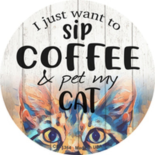 Sip Coffee And Pet My Cat Circular Coaster Set of 4