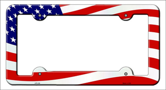Waving American Flag Novelty Metal License Plate Frame