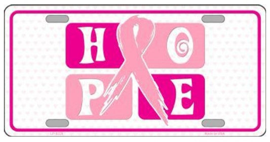 Hope Breast Cancer Pink Ribbon License Plate Style Sign