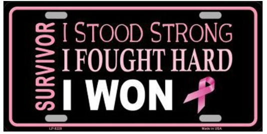 Breast Cancer Survivor I Stood Strong License Plate Style Sign