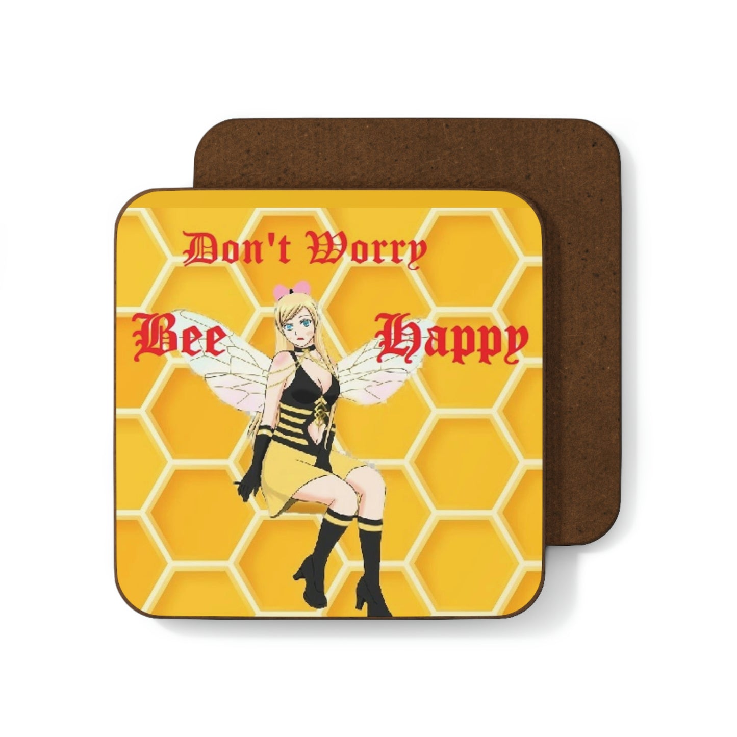 Dont Worry Bee Happy Hardboard Back Coaster