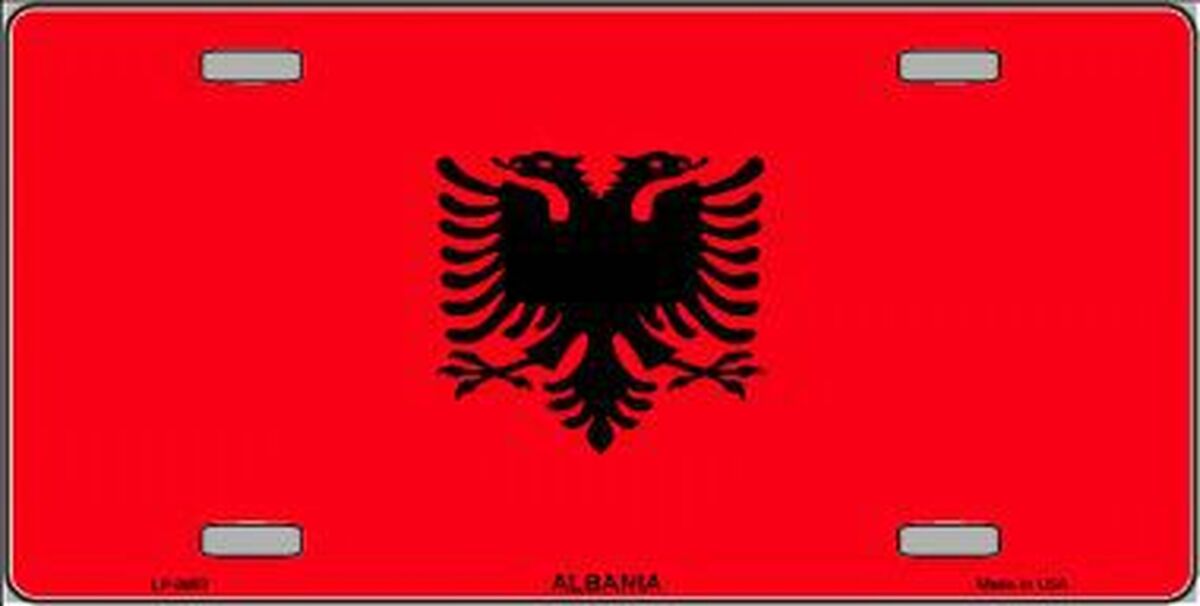 Albania Flag Metal Novelty License Plate Style Sign