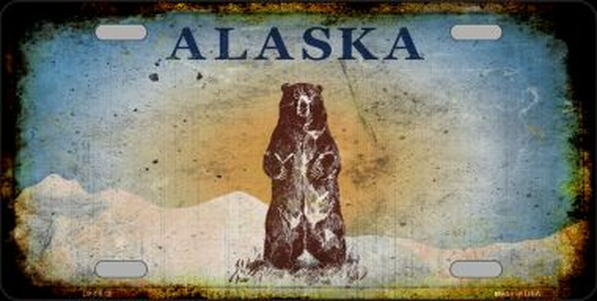 Alaska Bear Rusty Distressed Metal Novelty License Plate