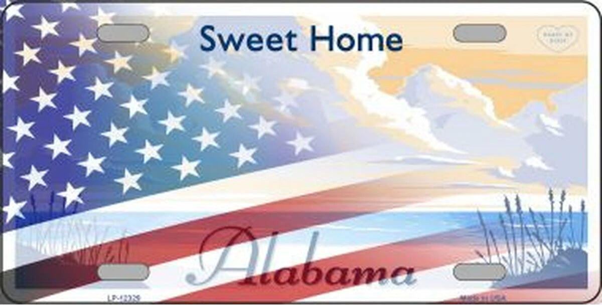 Sweet Home Alabama with American Flag License Plate