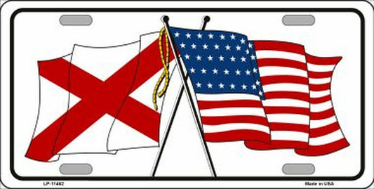 Alabama Crossed US Flag License Plate Tag