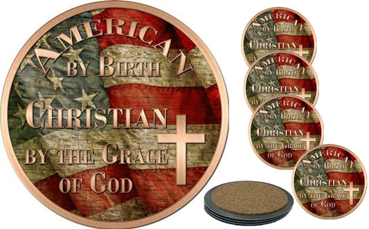 American Christian Circular Wall Sign and Coaster Set