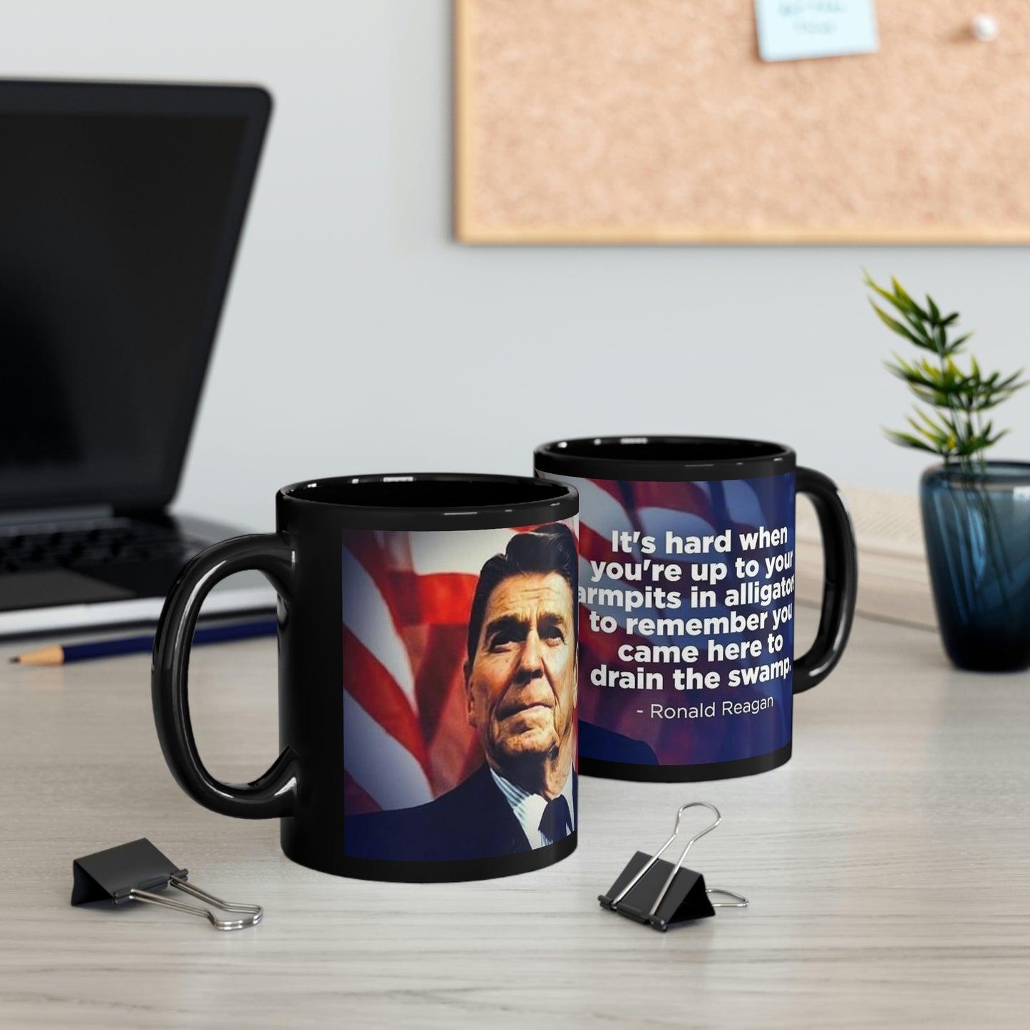 Ronald Reagan Drain The Swamp Quote 11oz Black Mug