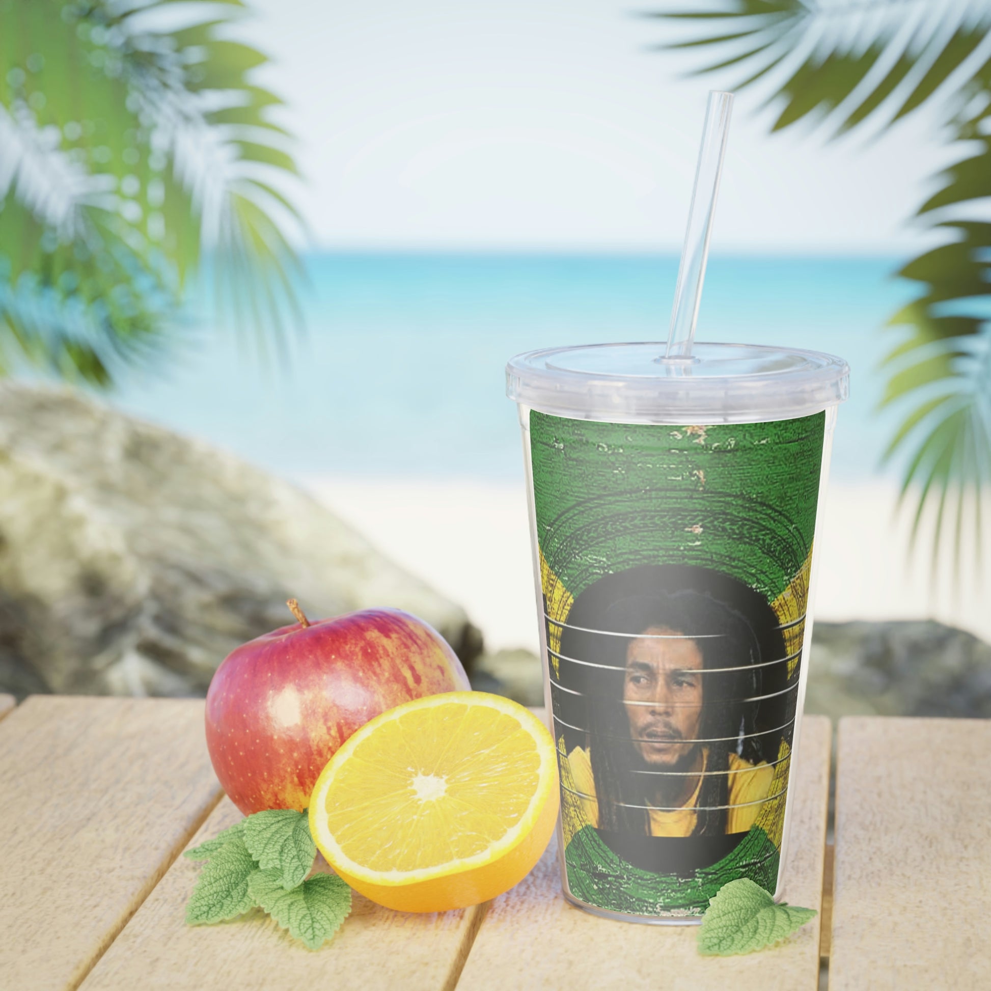 Bob Marley Tumbler with Straw at Beach