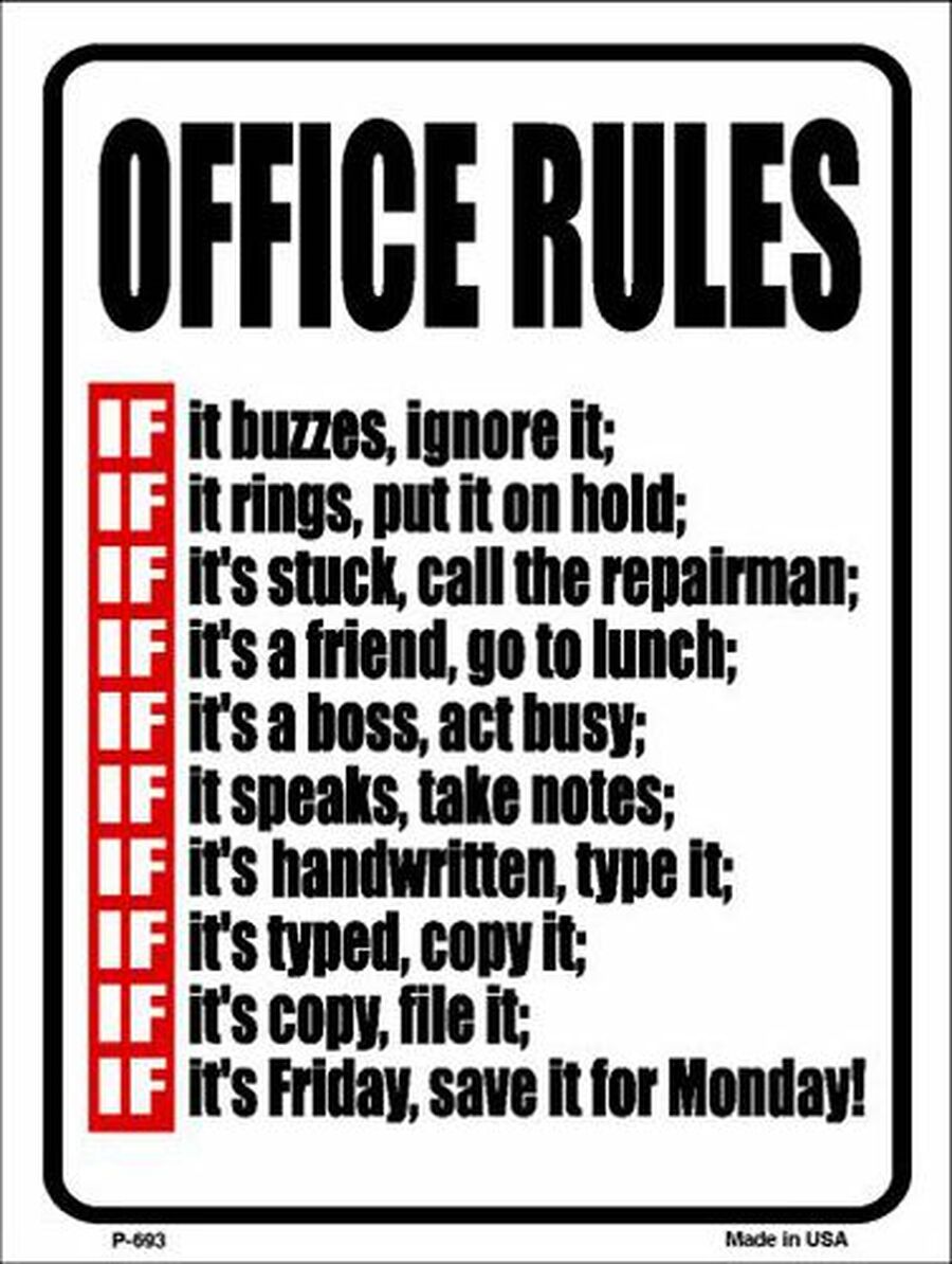 Funny Office Rules Metal Novelty Sign