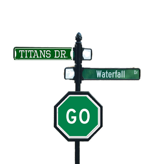 Titans Drive Novelty Metal Street Sign Displayed