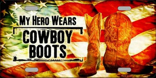 My Hero Wears Cowboy Boots License Plate