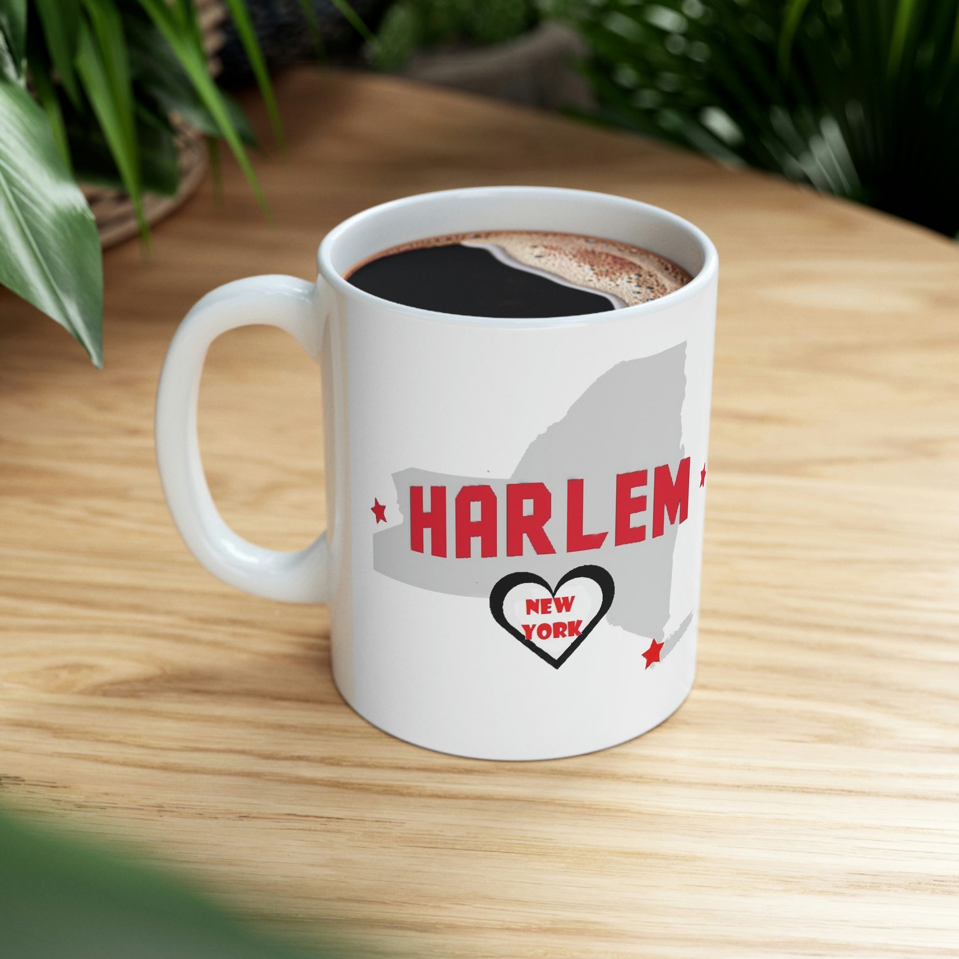 Harlem New York State Map Ceramic Mug on Table