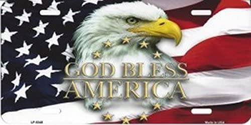 God Bless America Eagle with Flag Metal Vanity License Plate