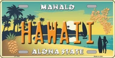 Hawaii Aloha State Pineapple Background Novelty Metal License Plate