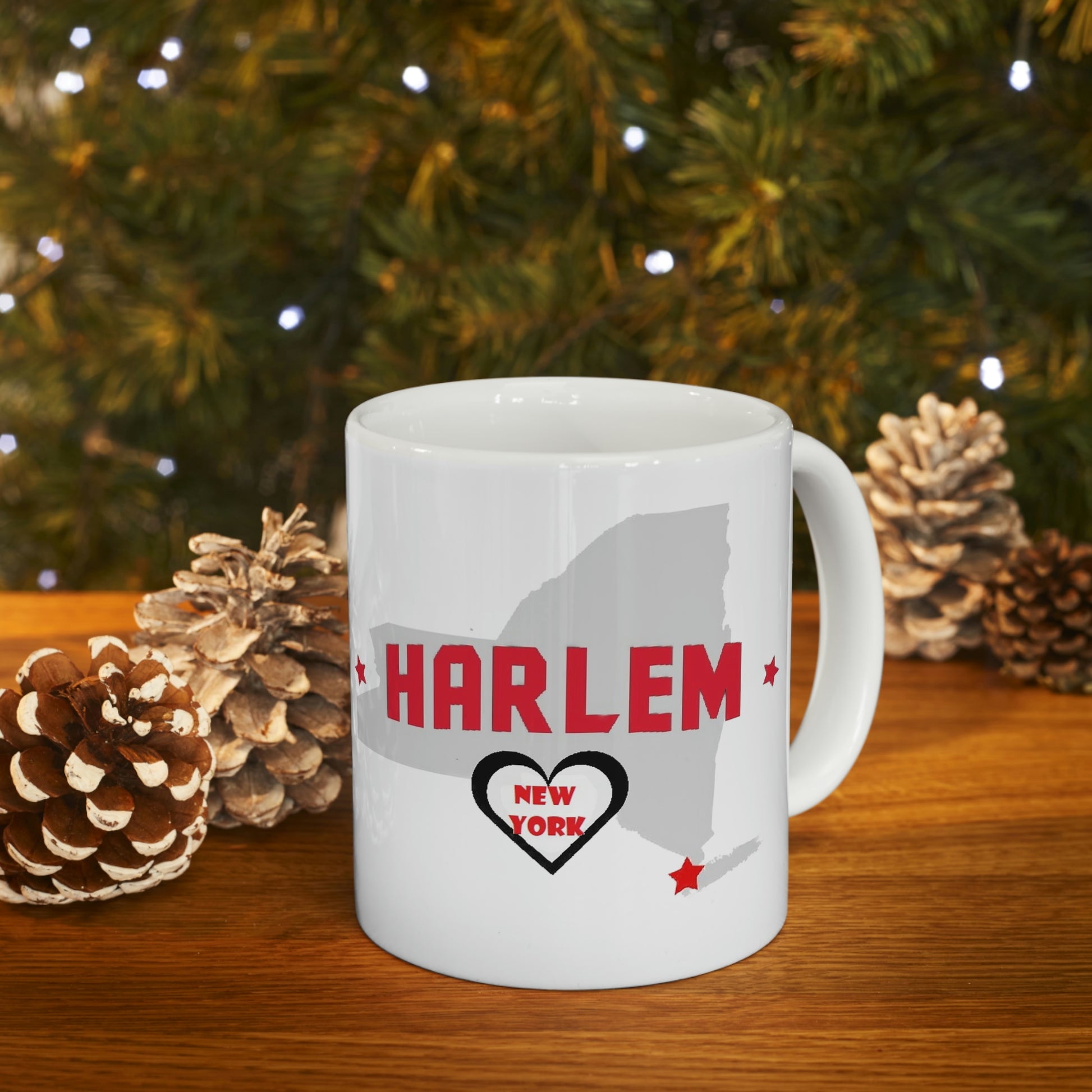 Harlem New York State Map Ceramic Mug By Christmas Tree