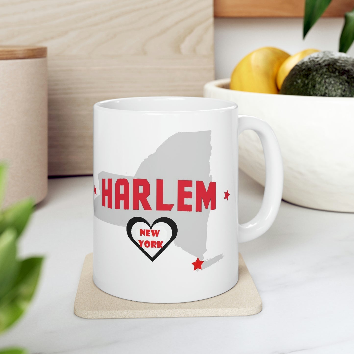 Harlem New York State Map Ceramic Mug with Fruit