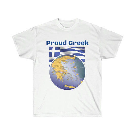 Greek Pride Greece Flag and Map Unisex Ultra Cotton Tee