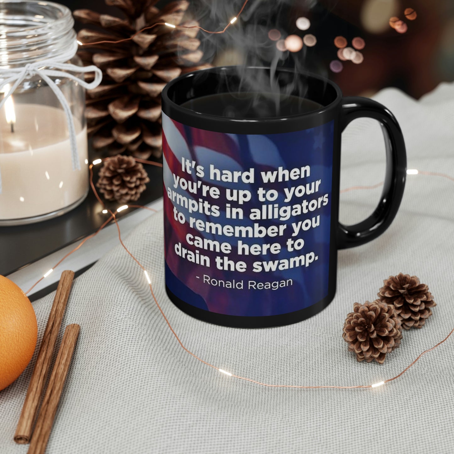 Ronald Reagan Drain The Swamp Quote 11oz Black Mug