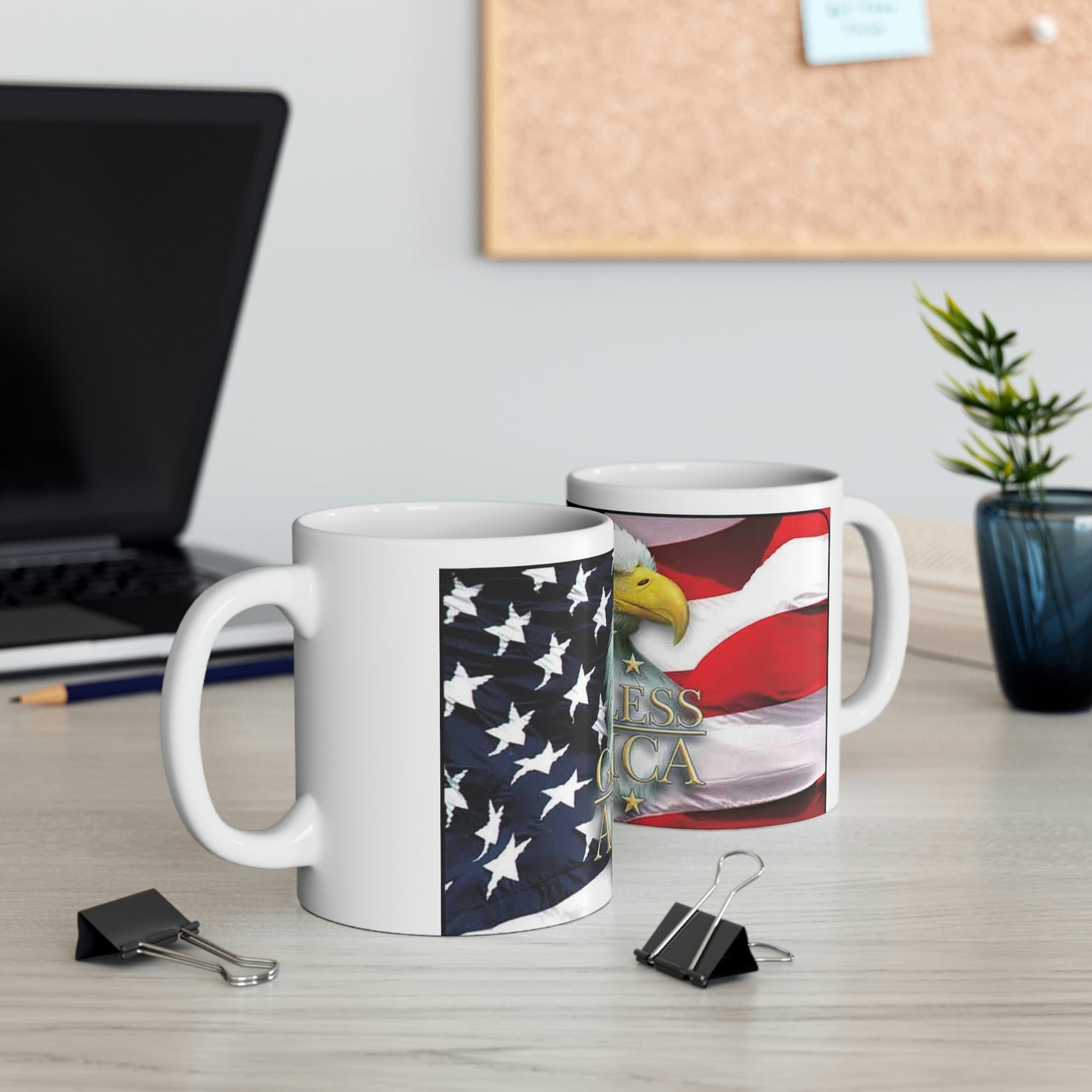 God Bless America 11oz Ceramic Mug Eagle American Flag Backdrop