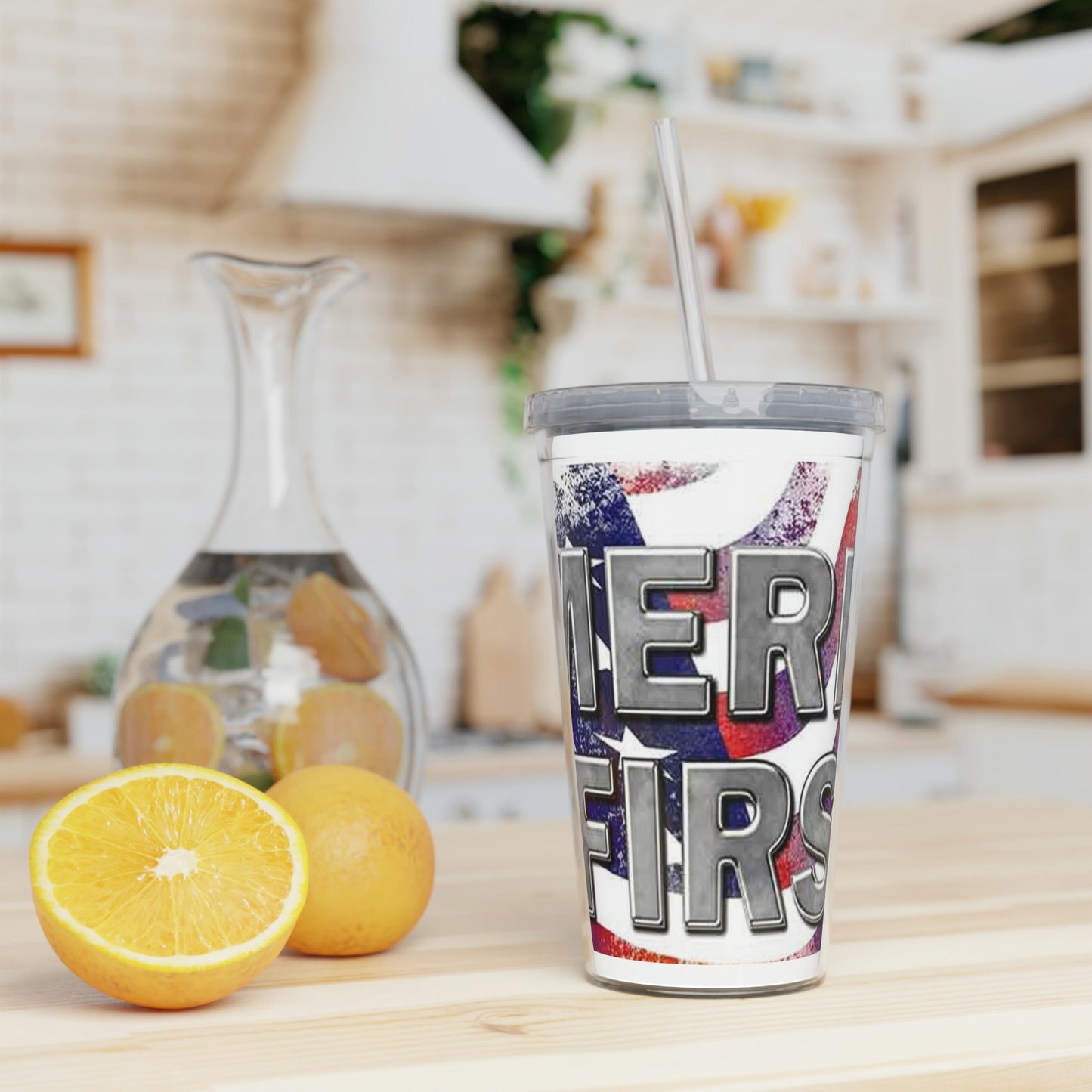 America First Plastic Tumbler with Straw