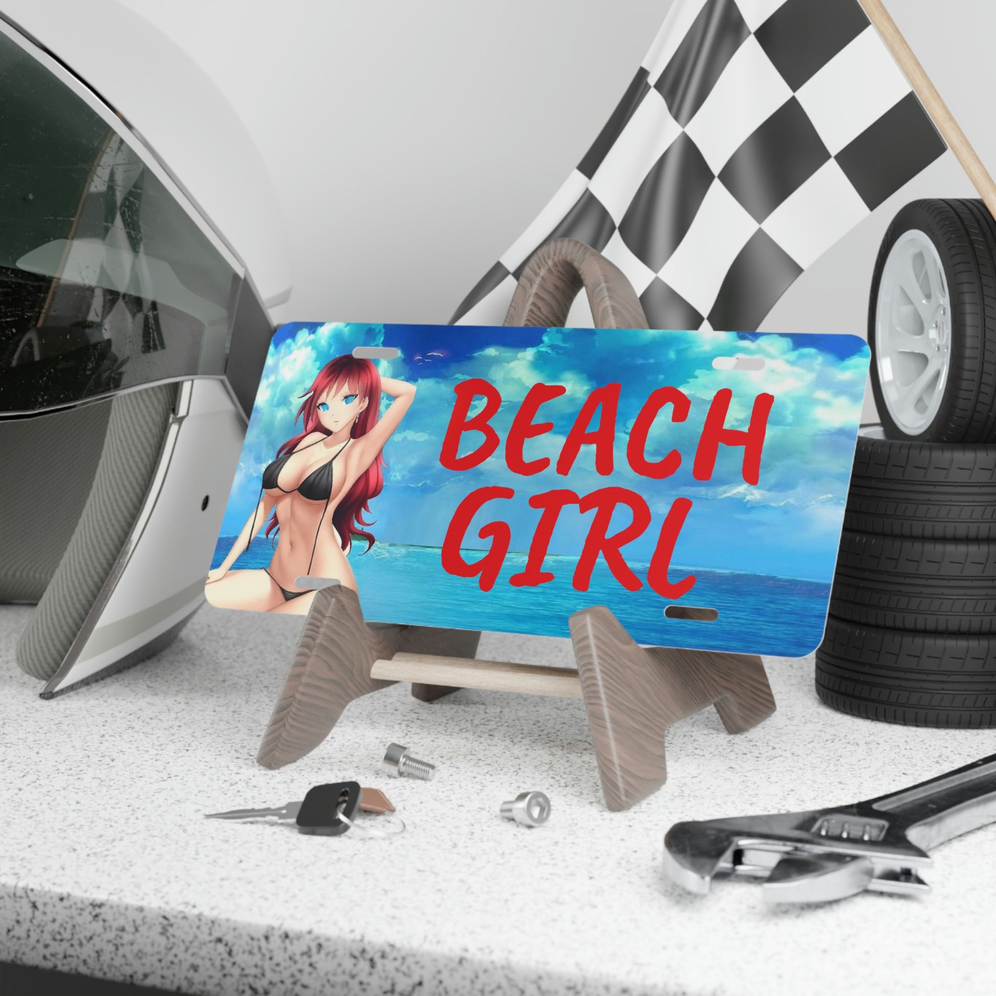 Beach Girl License Plate on a Pedestal