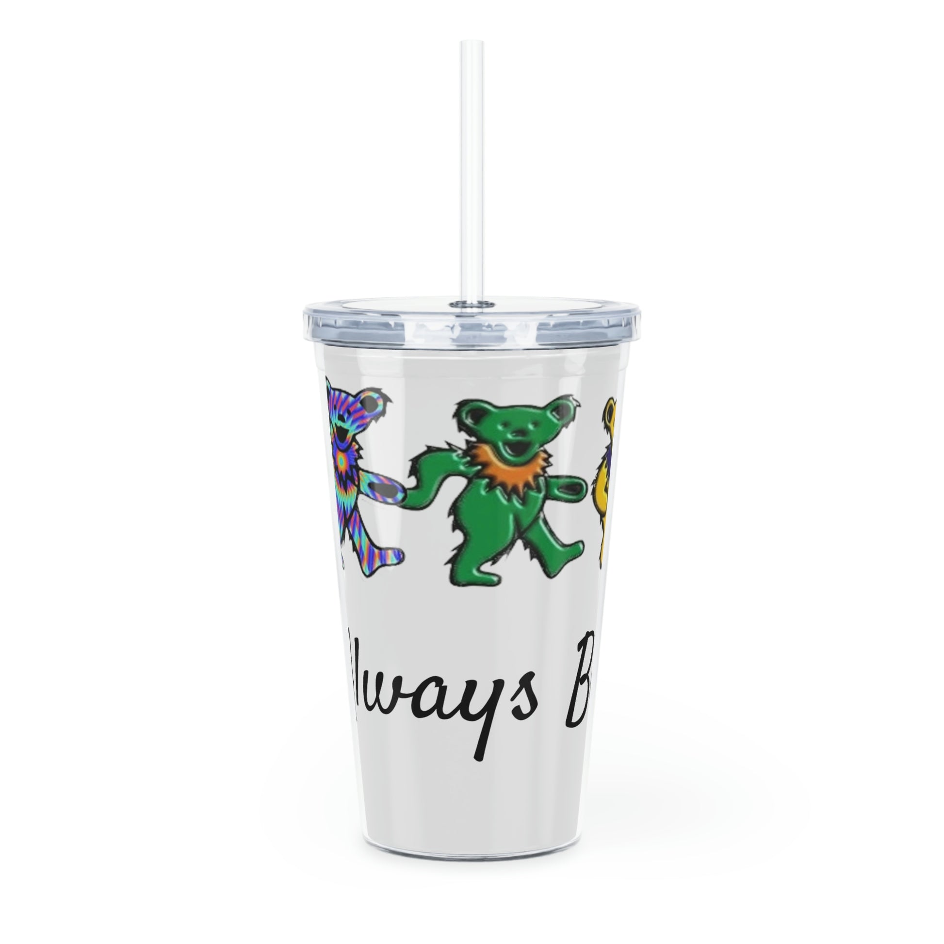 Grateful Marching Bears Plastic Tumbler with Straw Side View