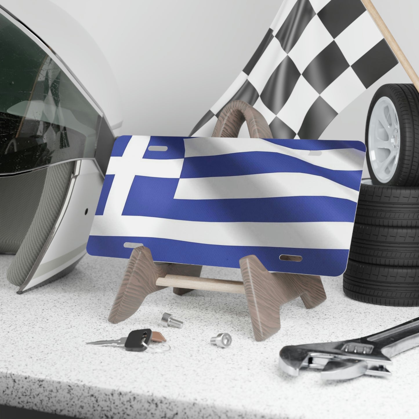 Waving Greek Flag Vanity License Plate