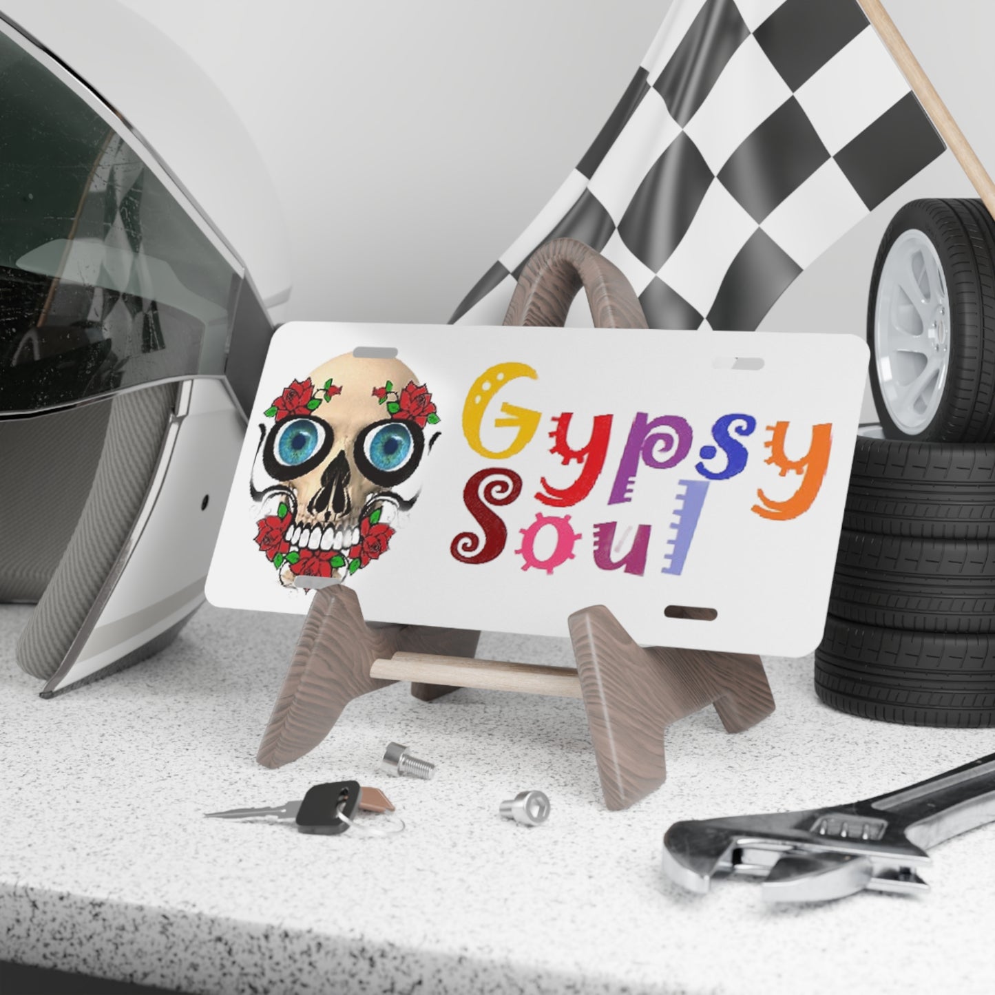 Gypsy Soul Skull and Roses Vanity License Plate