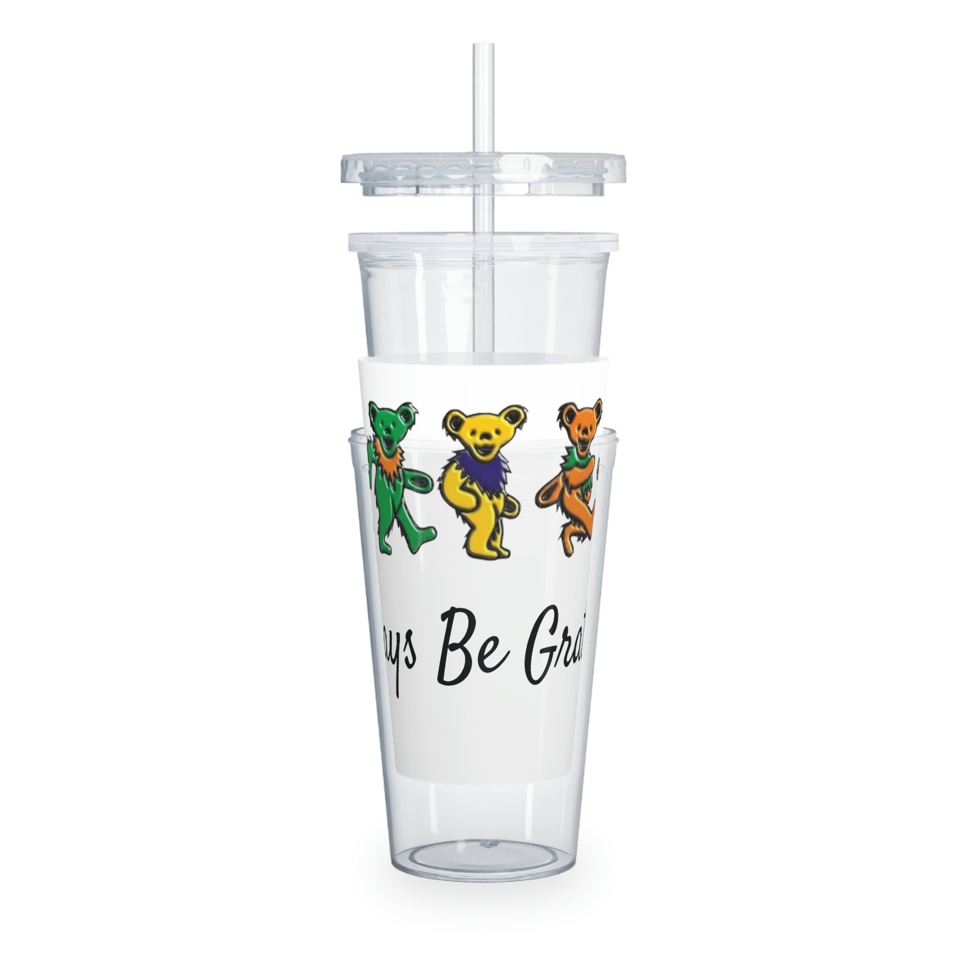 Lid Off Of Grateful Marching Bears Plastic Tumbler with Straw