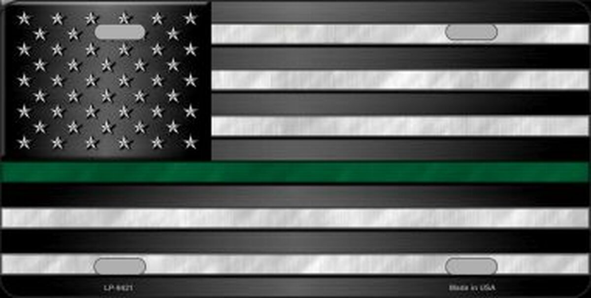 American Flag Thin Green Line Novelty Metal License Plate