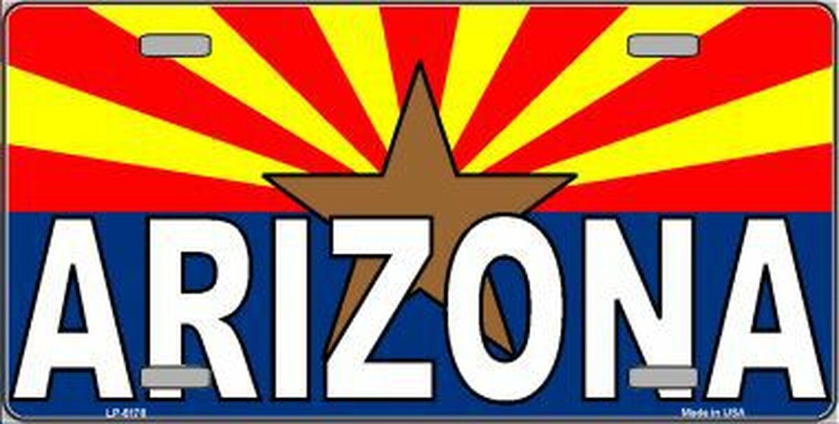 Arizona Flag White Arizona Letters Metal Novelty License Plate Tag