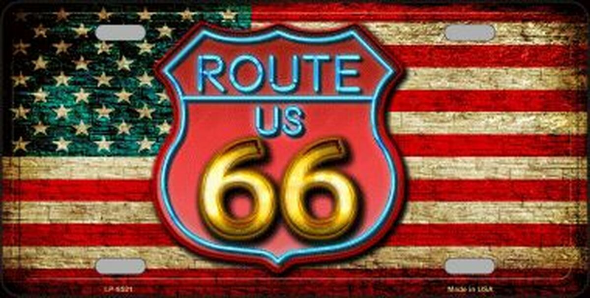 American Route 66 Neon Novelty Metal License Plate