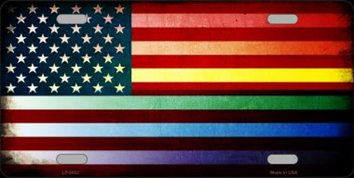 American Flag Rainbow Novelty Metal License Plate