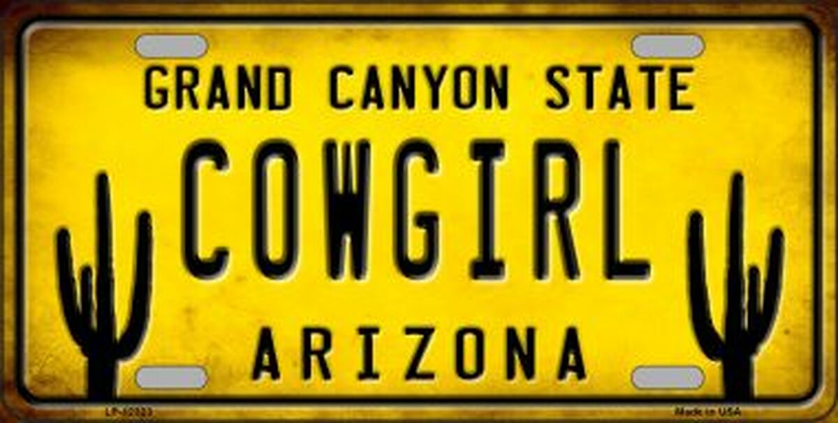 Arizona Cowgirl Novelty Metal License Plate