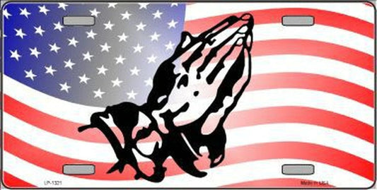 American Flag Praying Hands Novelty Metal License Plate