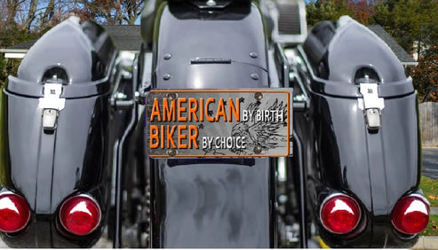 Mounted American By Birth Biker By Choice Motorcycle License Plate