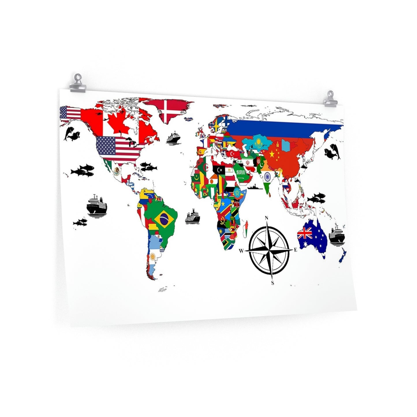 World Flags Map Horizontal Poster