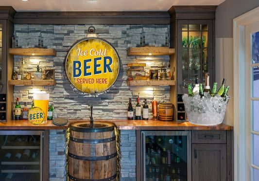 Ice Cold Beer Served Here Circular Wall Sign and Coaster Set