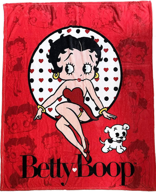 Betty Boop Fleece Throw Blanket Red and Pink with Character and Silhouettes