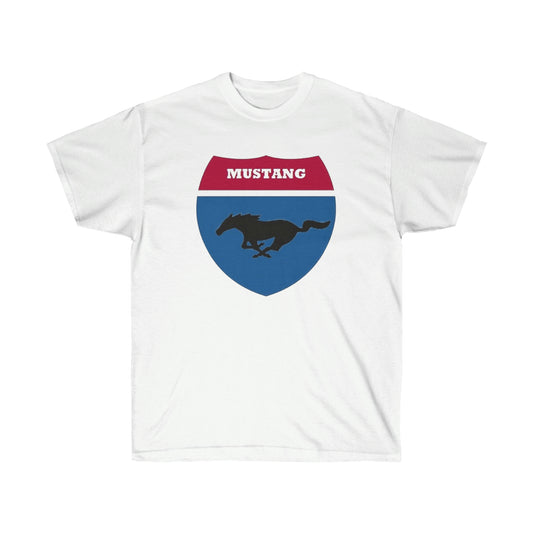 White Mustang Highway Shield Unisex Ultra Cotton Tee