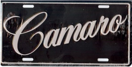 Camaro Raised Silver Letters on Black License Plate