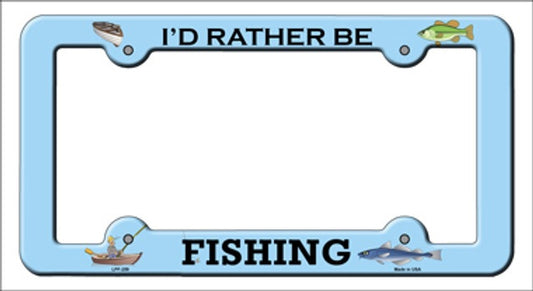 I'd rather be Fishing Blue Novelty Metal License Plate Frame