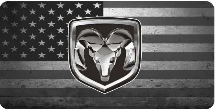 Dodge Ram Logo On American Flag Photo License Plate