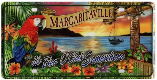 It's Five O'Clock Somewhere Margaritaville Sunset License Plate