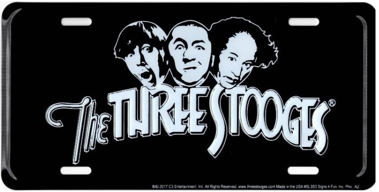 The Three Stooges On Black Metal License Plate